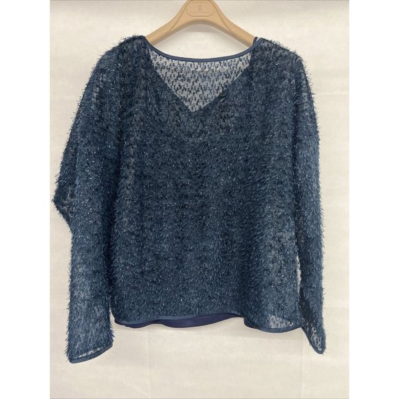 Worth designer blue eyelash textured metallic shiny blouse top Blue Sz Medium m - Picture 1 of 5